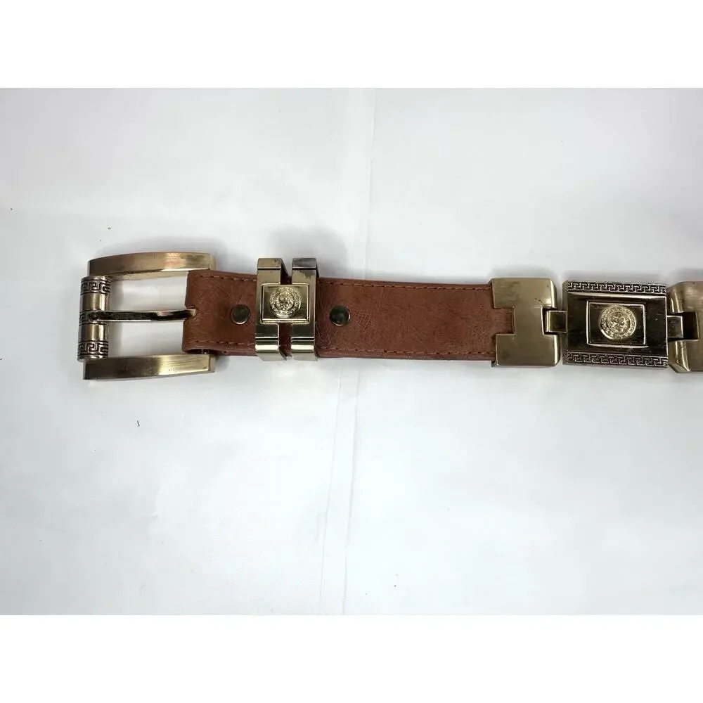 Marco Colluccii Brown Leather Greek Glam Western Cowgirl Gold Hardware Size 32